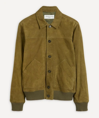 Shop Officine Generale Pablo Suede Bomber Jacket In Green Army