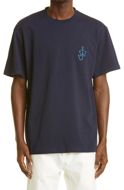 Shop Jw Anderson Anchor Logo Patch Cotton T-shirt In Navy