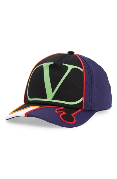 Shop Valentino Vlogo Embroidered Baseball Cap In Nero-marine-bianco