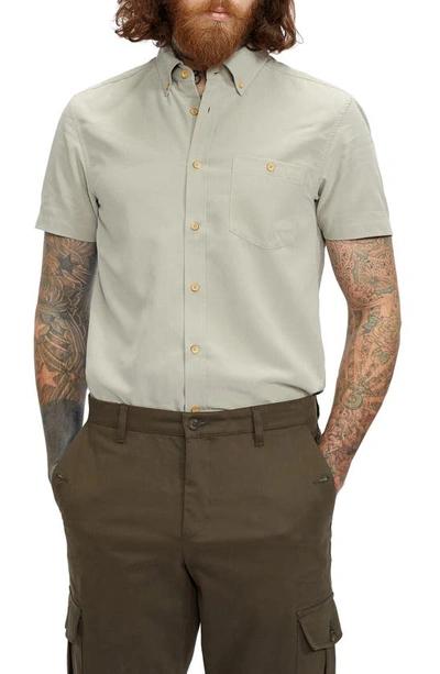 Shop Ted Baker Kostume Trim Fit Dobby Short Sleeve Button-down Shirt In Stone