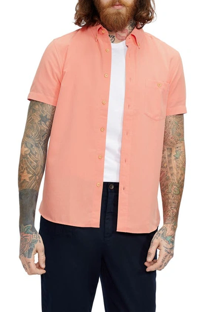 Shop Ted Baker Kostume Trim Fit Dobby Short Sleeve Button-down Shirt In Coral