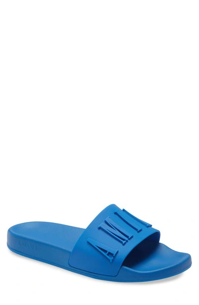 Shop Amiri Logo Pool Slide Sandal In Royal Blue