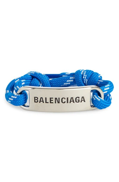 Shop Balenciaga Cord Plate Bracelet In Blue/ White/ Silver