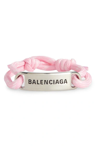 Shop Balenciaga Cord Plate Bracelet In Pink/ White/ Silver