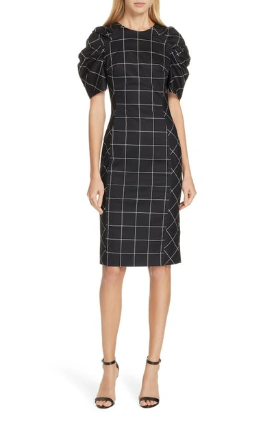 Shop Milly Check Sheath Dress In Black/ White