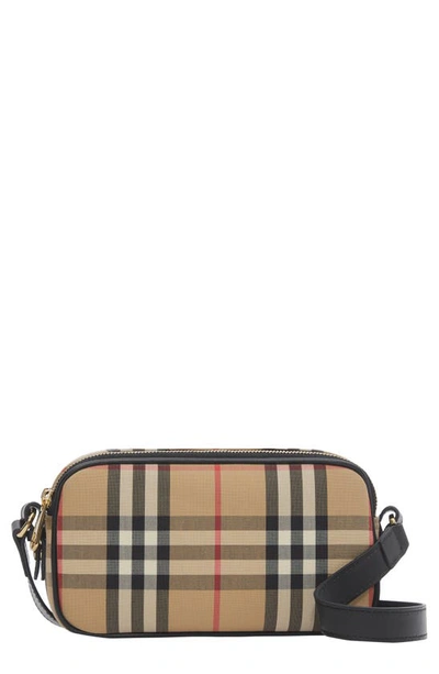 Shop Burberry Mini Vintage Check & Leather Camera Bag In Archive Beige
