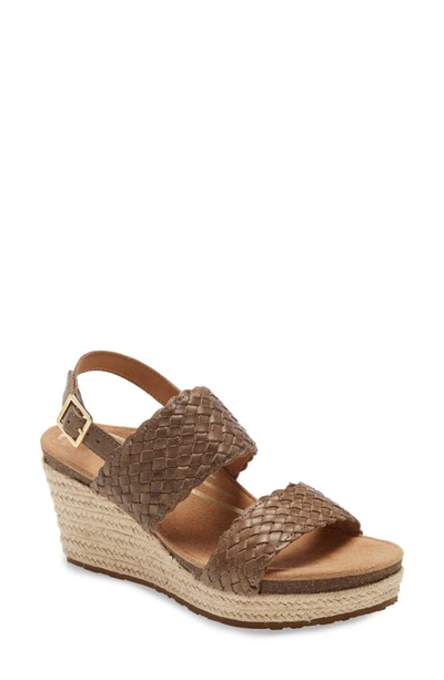 Shop Aetrex Summer Platform Wedge Sandal In Taupe Leather
