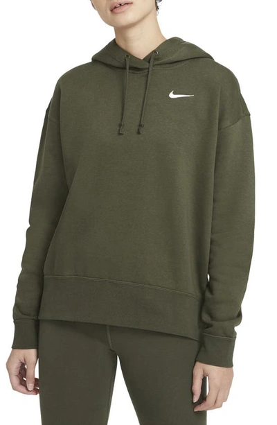 Shop Nike Sportswear Fleece Hoodie In Cargo Khaki/ White