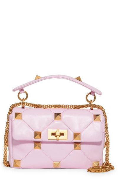 Shop Valentino Medium Roman Stud Matelassé Leather Shoulder Bag In Rose Multi