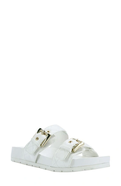 Shop Guess Felda Slide Sandal In White Faux Leather