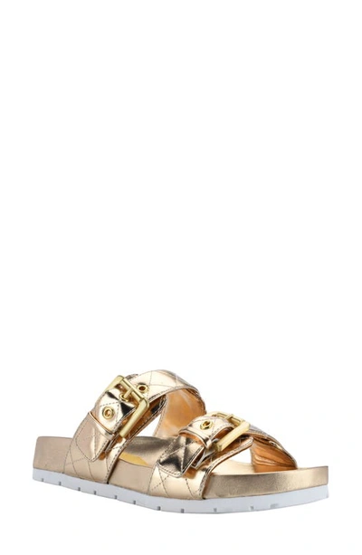 Shop Guess Felda Slide Sandal In Gold Faux Leather
