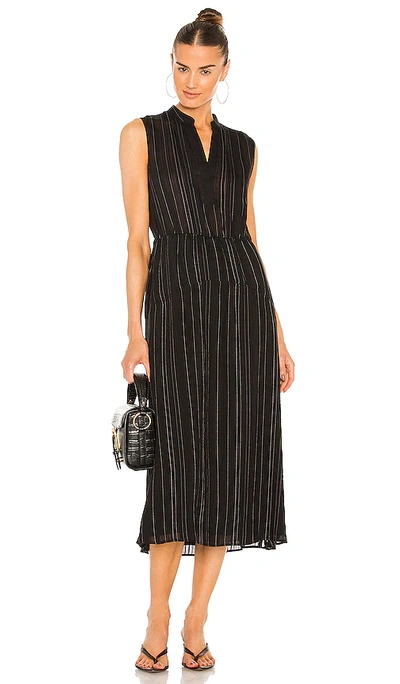 Shop Vince Drapey Stripe Tiered Dress In Black
