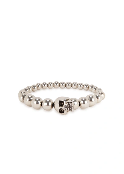 Shop Alexander Mcqueen Skull Silver-tone Beaded Bracelet