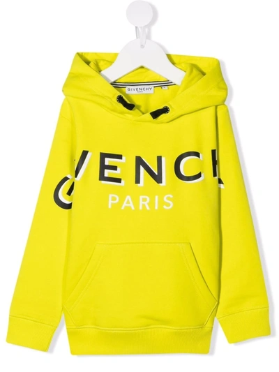 Shop Givenchy Logo-print Cotton Hoodie In Yellow