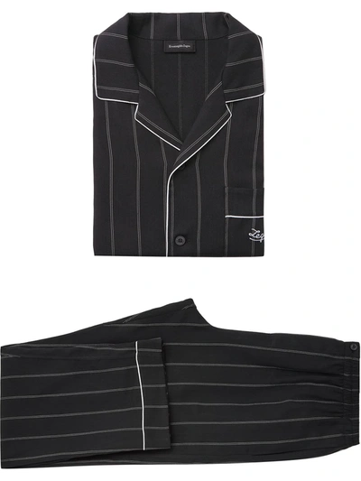 Shop Ermenegildo Zegna Striped Lyocell Pyjama Set In Black