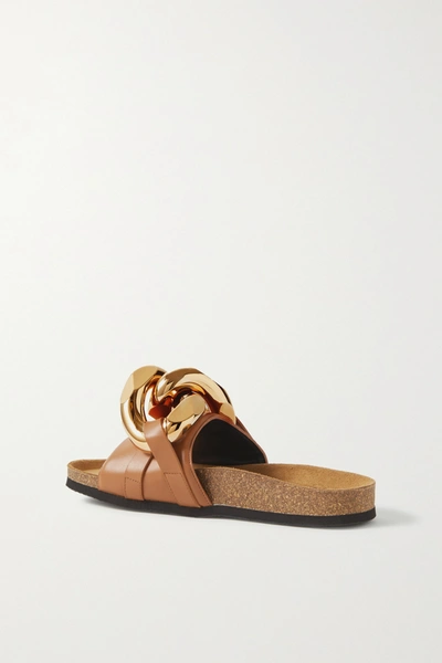 Shop Jw Anderson Chain-embellished Leather Slides In Brown