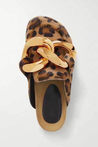 Shop Jw Anderson Chain-embellished Leopard-print Calf Hair Slippers In Animal Print