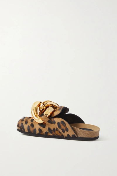 Shop Jw Anderson Chain-embellished Leopard-print Calf Hair Slippers In Animal Print