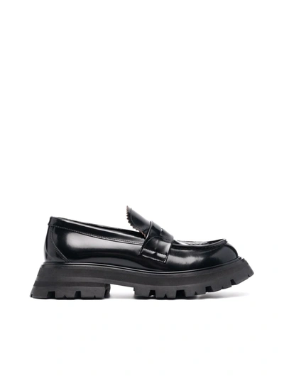 Shop Alexander Mcqueen Polished-finished Ridged-sole Loafers In Black