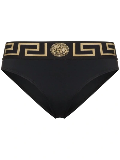 Shop Versace Baroque-print Bikini Bottoms In Black