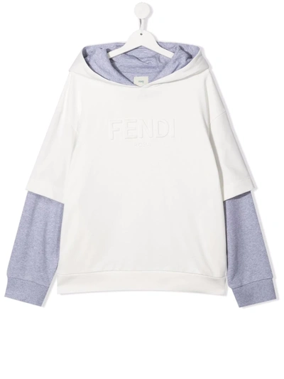 Shop Fendi Embossed-logo Long-sleeve Hoodie In White