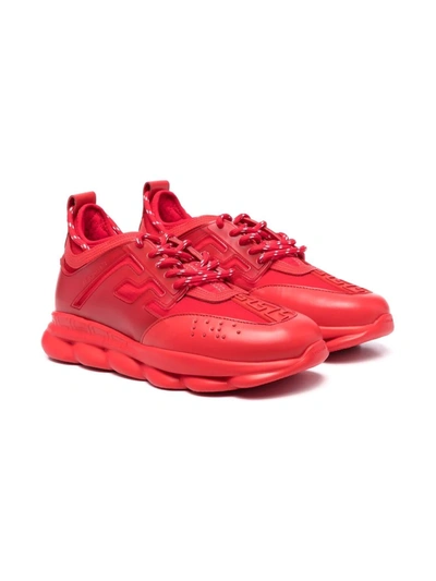 Shop Versace Teen Greca-pattern Low-top Sneakers In Red