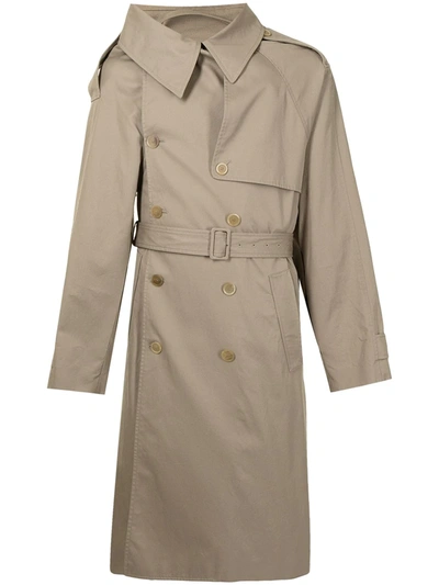 Shop Balenciaga Asymmetric-lapels Trench Coat In Brown
