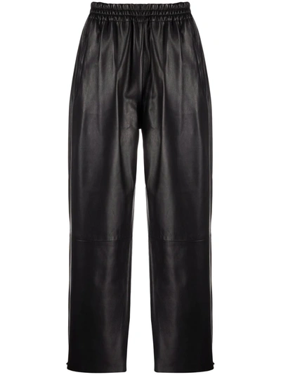 Shop Pinko Straight-leg Leather Trousers In Schwarz