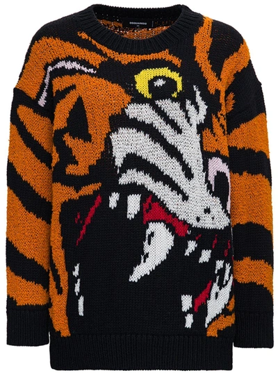 Shop Dsquared2 Tiger Sweater In Wool And Cashmere In Multicolor