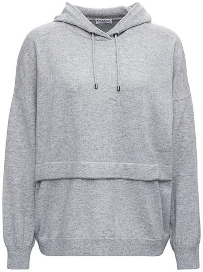 Shop Brunello Cucinelli Wool And Cashmere Gray Hoodie In Grey