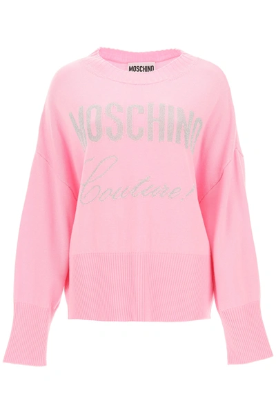 Shop Moschino Couture Lurex Sweater In Pink,silver