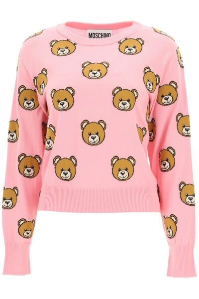 Shop Moschino Teddy Bear Intarsia Sweater In Pink,brown,black