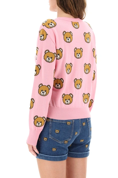 Shop Moschino Teddy Bear Intarsia Sweater In Pink,brown,black