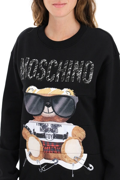 Shop Moschino Mixed Teddy Bear Crewneck Sweatshirt In Black,beige,red