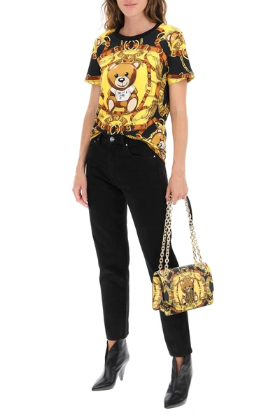 Shop Moschino Teddy Scarf T-shirt In Black,yellow,brown