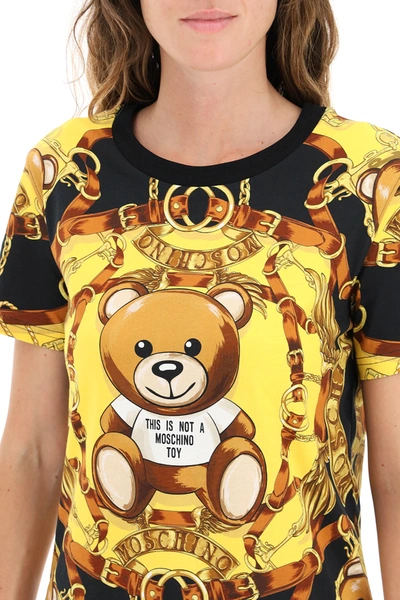 Shop Moschino Teddy Scarf T-shirt In Black,yellow,brown