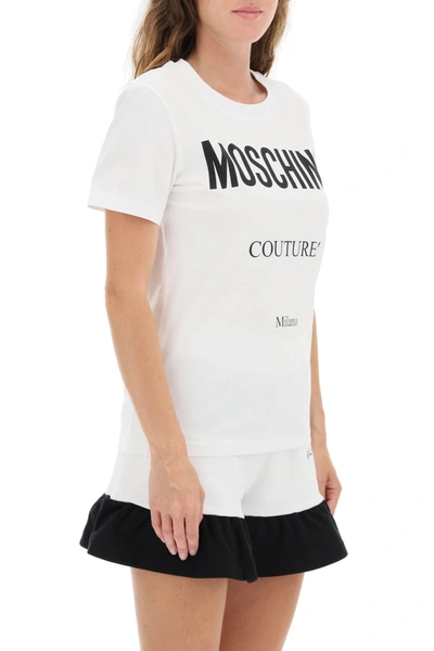 Shop Moschino Couture' Print T-shirt In White,black