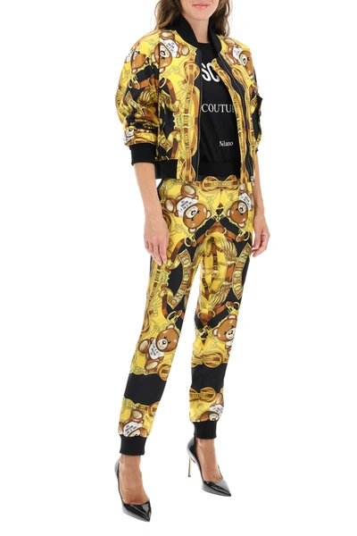 Shop Moschino Silk Jogger Pants With Foulard Print In Black