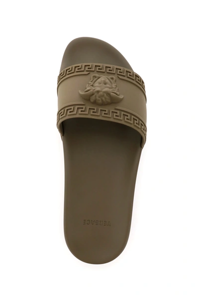 Shop Versace Medusa Pvc Slides In Khaki