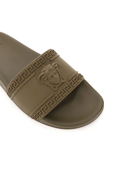 Shop Versace Medusa Pvc Slides In Khaki