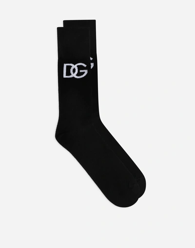 Shop Dolce & Gabbana Stretch Cotton Socks With Jacquard Dg Logo In Black