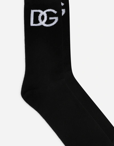 Shop Dolce & Gabbana Stretch Cotton Socks With Jacquard Dg Logo In Black