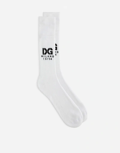 Shop Dolce & Gabbana Stretch Cotton Socks With Jacquard Dg Logo In Multicolor