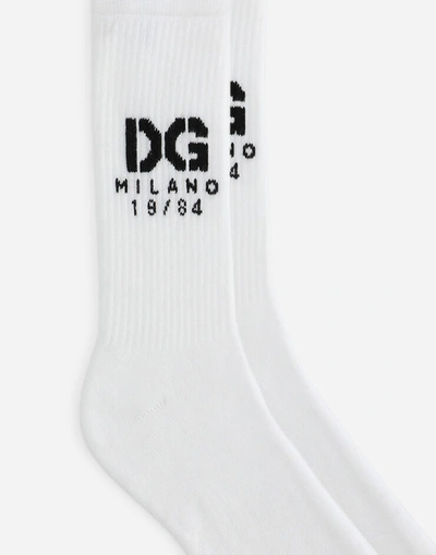 Shop Dolce & Gabbana Stretch Cotton Socks With Jacquard Dg Logo In Multicolor