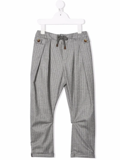 Shop Brunello Cucinelli Pinstripe Wool Trousers In Grey