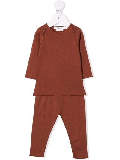 Shop Bonpoint Timi Cotton Pajama Set In Brown