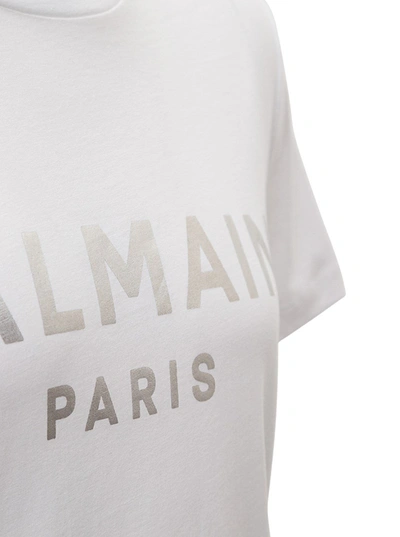 Shop Balmain Cotton T-shirt With Laminated Logo Print In White