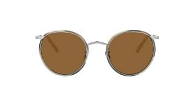 Shop Oliver Peoples True Brown Round Sunglasses Ov1269st 50365349 In Beige,brown,silver Tone,tortoise