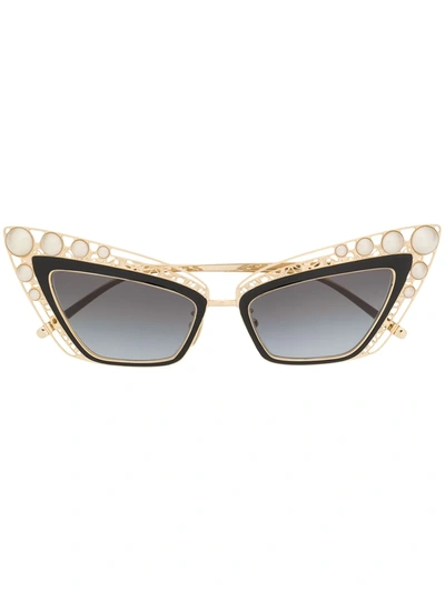 Shop Dolce & Gabbana Pearl Embellished Cat Eye Sunglasses In Gold