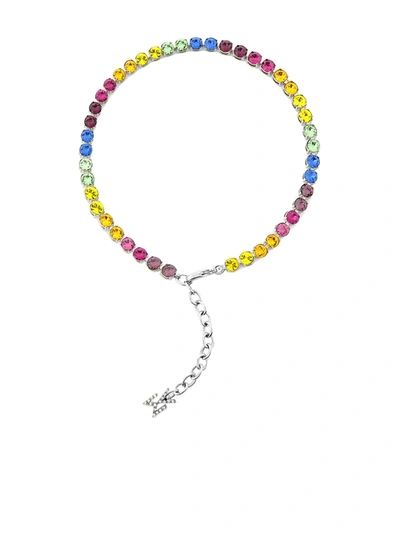 Shop Amina Muaddi Rainbow Crystal-embellished Anklet In Multicolour
